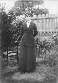 Photograph, Mrs Ede Sowden in the Raitt garden in Upper Main Street Stawell