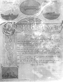 Photograph, To Mr A. W. Glencross Esquire's Illuminated Address 1909