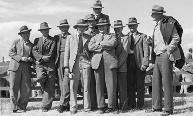 Photograph, Elder-Smith Sheep Sales at Stawell with Dick Monaghan as the Manager of Stawell Branch 1950