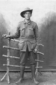 Photograph, Mr Billy "Turkey" Oliver, born in Sale & enlisted in Stawell  -- W W 1 Austalian Soldier of the  22nd Battalion -- Studio Portrait