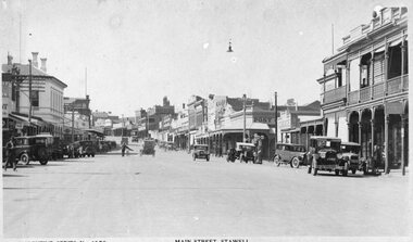 Photograph, Main Street Stawell looking East from area in front of Town Hall  -- Postcard c1930