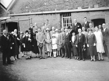 Photograph, Group at Seppelts Winery with Cr C Brown, the Mayor on the left c1930's