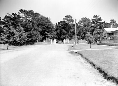 Photograph, Stawell Cemetery taken from Barnes Street looking at the gates