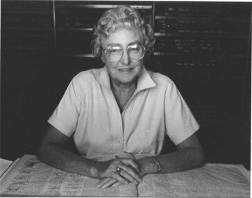 Photograph, Margaret Mason past President of the Stawell Historical & long standing member doing research 1990-1991 -- Portrait