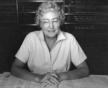 Photograph, Margaret Mason past President of the Stawell Historical & long standing member doing research 1990-1991 -- Portrait