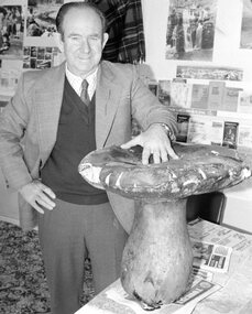 Photograph, Mr Ian R. McCann with a Giant Boletus (Fungi) c1960
