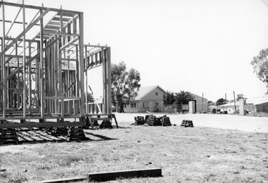 Photograph, Stawell Timber Industries showing construction of ths frames of prefabricated houses