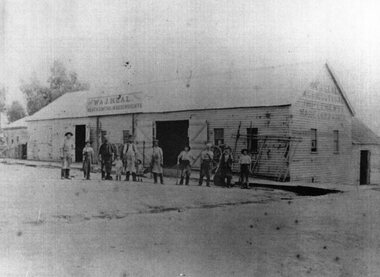 Photograph, W & J Heal Blacksmiths & Wheelwrights in Upper Main Street with workmen at the front. Three photographs at same time