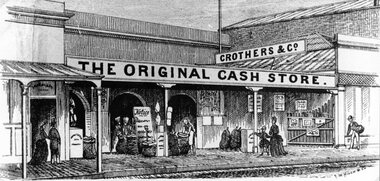 Drawing, Mr Crothers & Co, Grocer in Upper Main Street Stawell from the P.C. News Supplement 1888 -- Sketch