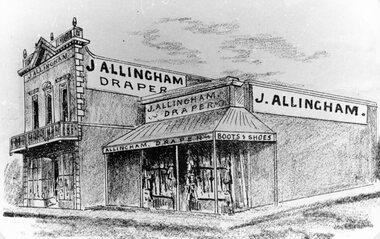 Drawing, Mr J Allingham, Draper in Main Street Stawell from the P.C. News Supplement 1888 -- Sketch