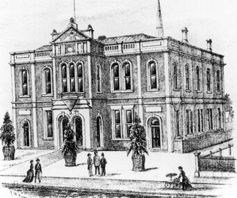 Drawing, Town Hall in the Main Street Stawell from the P.C. News Supplement 1888 -- Sketch