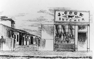 Drawing, Mr J. Cock, Butcher in Main Street Stawell c1890 -- Sketch