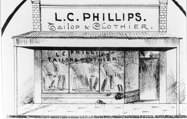 Drawing, MR L.C. Phillips, Tailor & Clothier in Main Street Stawell c1890 -- Sketch