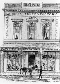 Drawing, Bone, Saddler & Harness factory in Main Street Stawell c1890