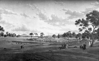 Photograph, "Woodlands" Homestead near Crowlands on Wimmera River by Johann von Guerard 1869 -- Photo of an Oil Painting