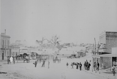 Photograph, Upper Main Street looking East from Patrick Street corner across Layzell Street  1866