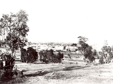 Photograph, Pleasant Creek Stawell from Church Hill with the Shire Hall at left under construction & the Pleasant Creek Court House visible at centre 1866