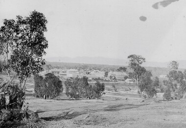 Photograph, Pleasant Creek Stawell from Church Hill with the Shire Hall at left under construction & the Pleasant Creek Court House visible at centre 1866