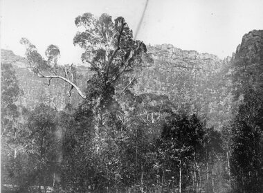 Photograph, "Barney’s Castle" in the Grampians at Halls Gap 1866