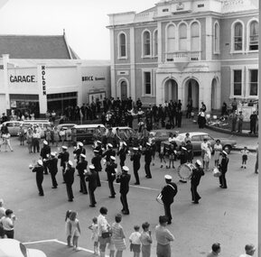 Photograph, Band Competition in Lower Main Street 1969 in front of Town Hall --3 Photos