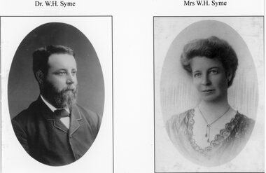 Photograph, Pleasant Creek -- Stawell Hospital  -- Dr W H Syme & Mrs W H Syme nee Unknown -- donors of Syme Ward -- Studio Portraits -- 2 Photos