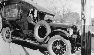 Photograph, Motor Hearse owned by Mr Frank Crouch & Son -- Undertaker 1927