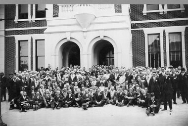 Photograph, "Back to Stawell" Rechabites Lodge Group at the Town Hall 1930