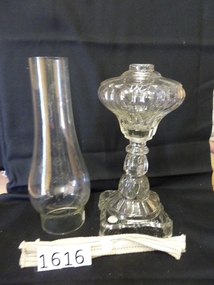 Memorabilia - Realia, Kerosene Lamp & Wicks. Glass Chimney. Base Glass & Wicks
