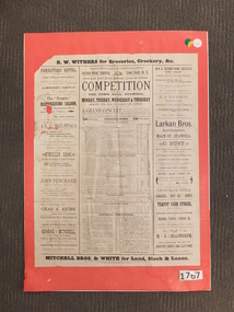 Memorabilia - Realia, R.W.Withers Advertisement 1903 ANA Competition Stawell Branch No.10, 1930