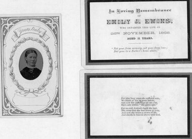 Photograph, Emily J Ewins' Memoriam Cards & photo 1885