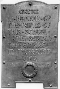 Photograph, Stawell Primary School Number 502 Honour Plaque for WW1 1914-18