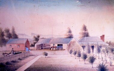 Painting, Mr J. McDougall’s Stawell Aerated Water Cordial Factory 1869 --- Photo of a Painting