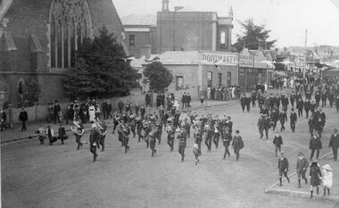 Photograph, Street Parade in Main Street led by Stawell Band near Holy Trinity Church