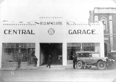 Photograph, Mr R J McClure's Central Garage in Main Street Stawell 1925 -1930