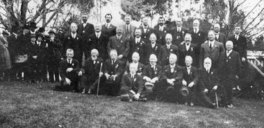 Photograph, Group of Men with Mr F Berndt  -- a member of the Amalgamated Miners