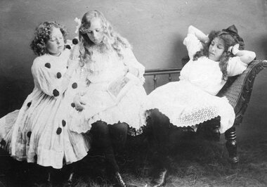 Photograph, Group of Three Girls on Sofa with  Miss Irene May Berndt later Mrs N Maloney on the left c1908