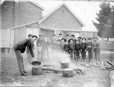 Photograph, Great Western Group of Males cooking on open fire