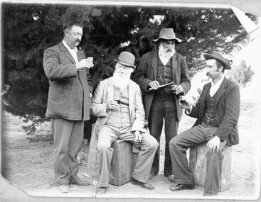 Photograph, Wine Sampling with from the left Mr Pickering as the School Teacher,  Name Unknown, Mr Henry Best Senior & Mr Frank Hurley as the Station Master in Great Western