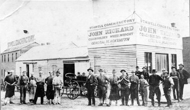 Photograph, Mr John Rickard's Coach Factory, Wheelwright & Black Smith on the corner of Main and Wimmera Street Stawell