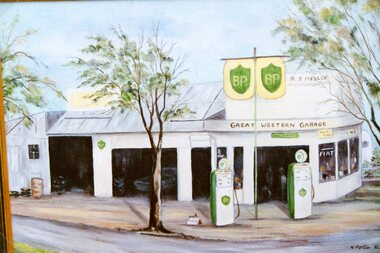 Photograph, Great Western B P Garage -- Owner -- Mr R J Heslop 1956 -- Drawing