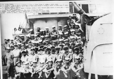 Photograph, H.M.A.S. Stawell Corvette Class -- Crew, on board 1945