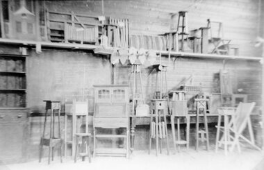 Photograph, Stawell Technical School Woodwork Workshops with examples of woodwork made by students 1923-1924