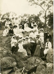 Photograph, Picnicers amongst the boulders c1910. Possibly Black Ranges