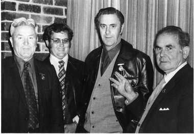 Photograph, Football Club Life Members -- U/16s & U13s Clubs -- L to R  Mr Jim McMahon, Mr D Gehan, Mr Max Perry, Mr Clem Hall