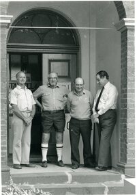 Photograph, Stawell Historical Society Members (in the Court House entrance c1984 L to R Mr Geoff Sudholz, Mr John Van Leeuwen, Mr Allan Kingston & a Visitor