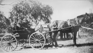 Photograph, Mr Samuel Rogers & Mrs Emma Rogers nee Unknown ready for an outing in horse drawn wagon