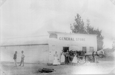 Photograph, Mr  Matthew J. Sweetman at the Deep Lead General Store destroyed by fire 1913