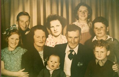 Photograph, Mr Michael E Martin & Mrs Ellen F Martin nee Unknown from Deep Lead with their Family -- Studio Potrait -- Coloured