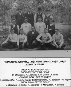 Photograph, Stawell named Team at the Victorian Railway Ambulance Corps at Blackburn 1913