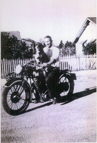 Photograph, Mr Eric “Brickie” Phillips & his dog on a motorbike